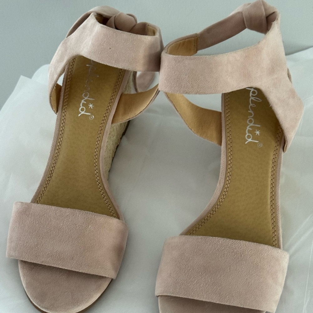 Women pretty pink leather upper wedge sandals size 10